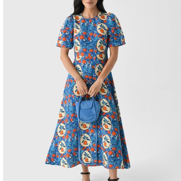 HUNTER BELL Dresses & Skirts - Hunter Bell Casey Dress in Orange Grove blue linen blend midi sheath Size 0